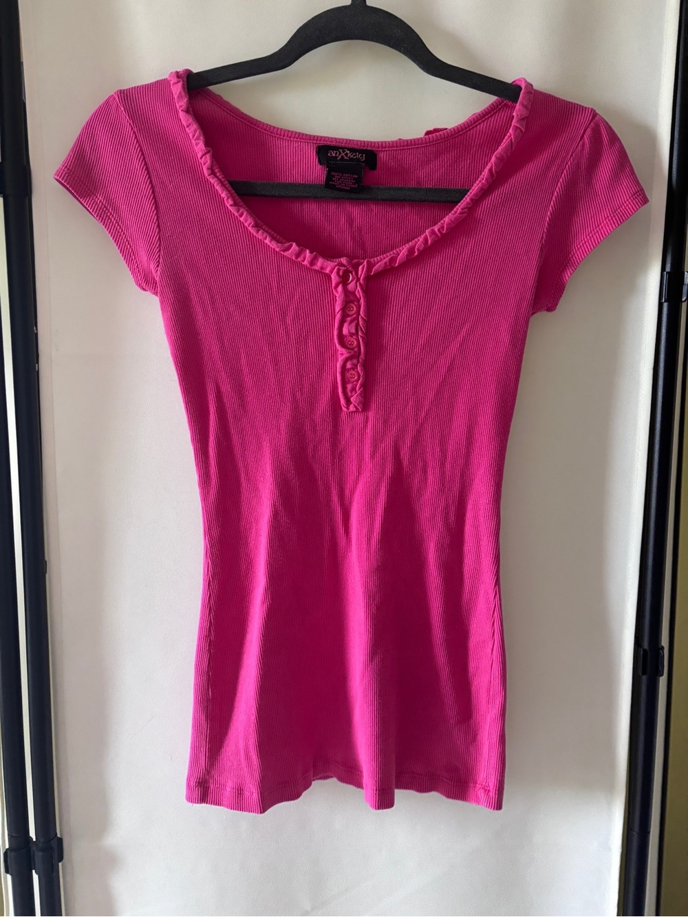 Vintage Y2K Anxiety Ribbed Scoop Neck Short Sleeve Top